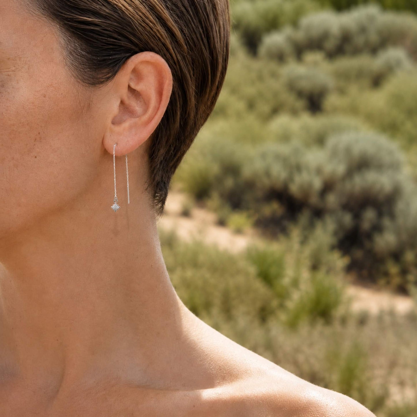 Starburst Threader Earrings Polished Steel