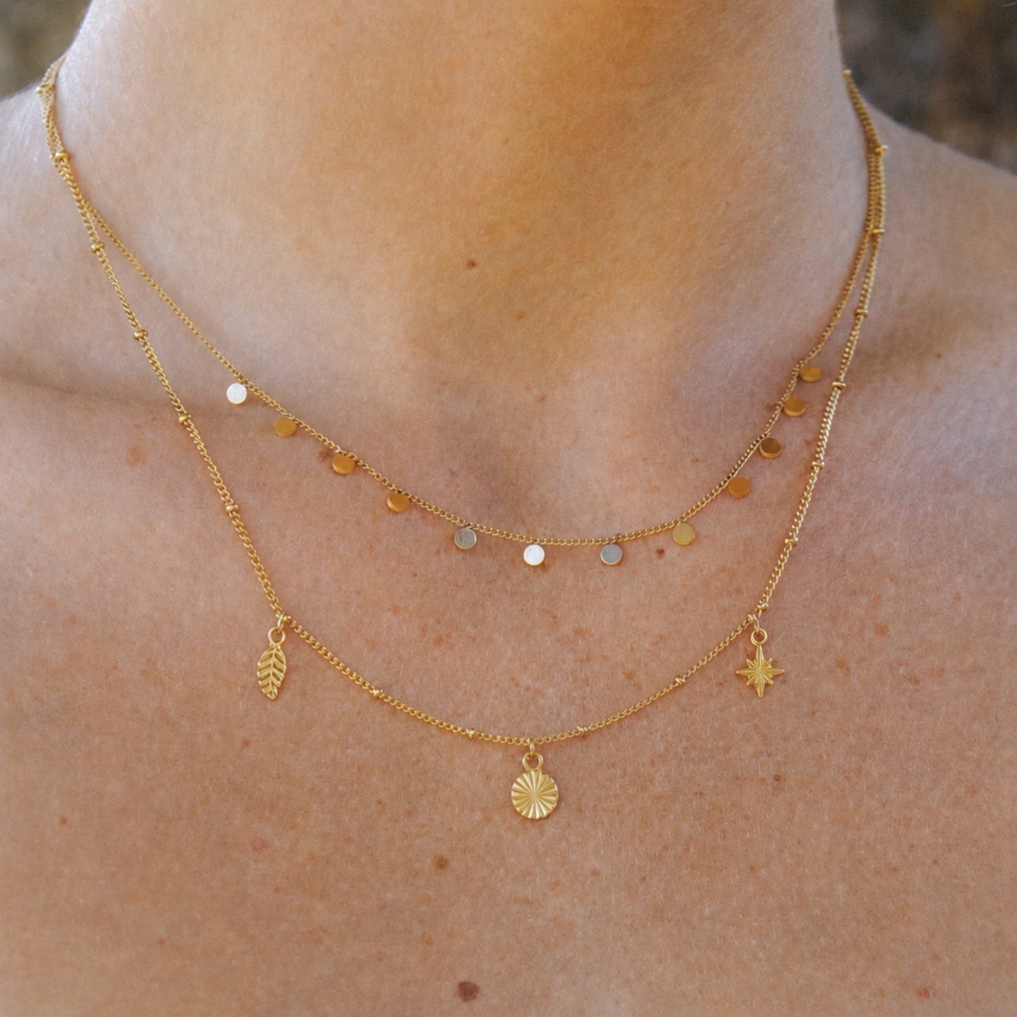Triple Charm Necklace Set 18K Gold
