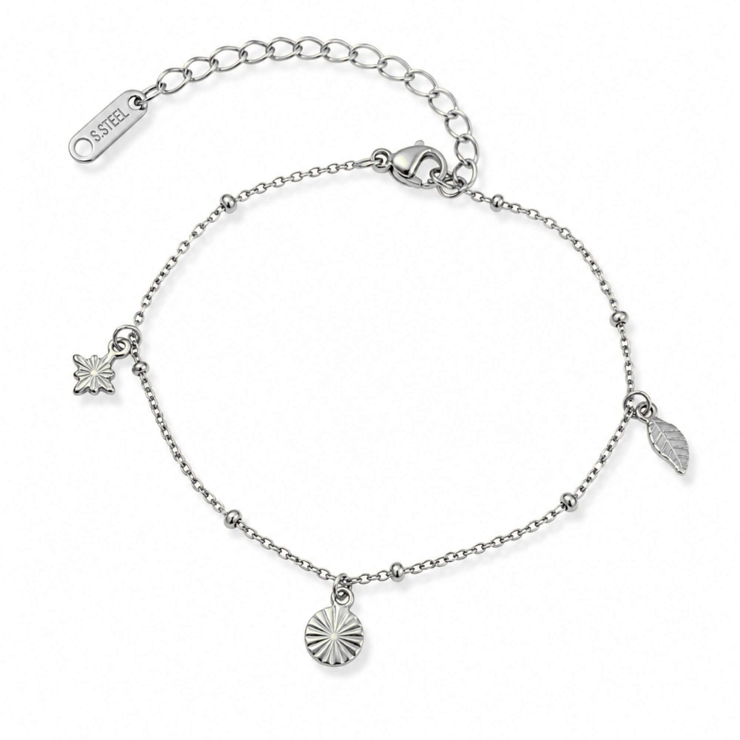 Triple Charm Bracelet Polished Steel