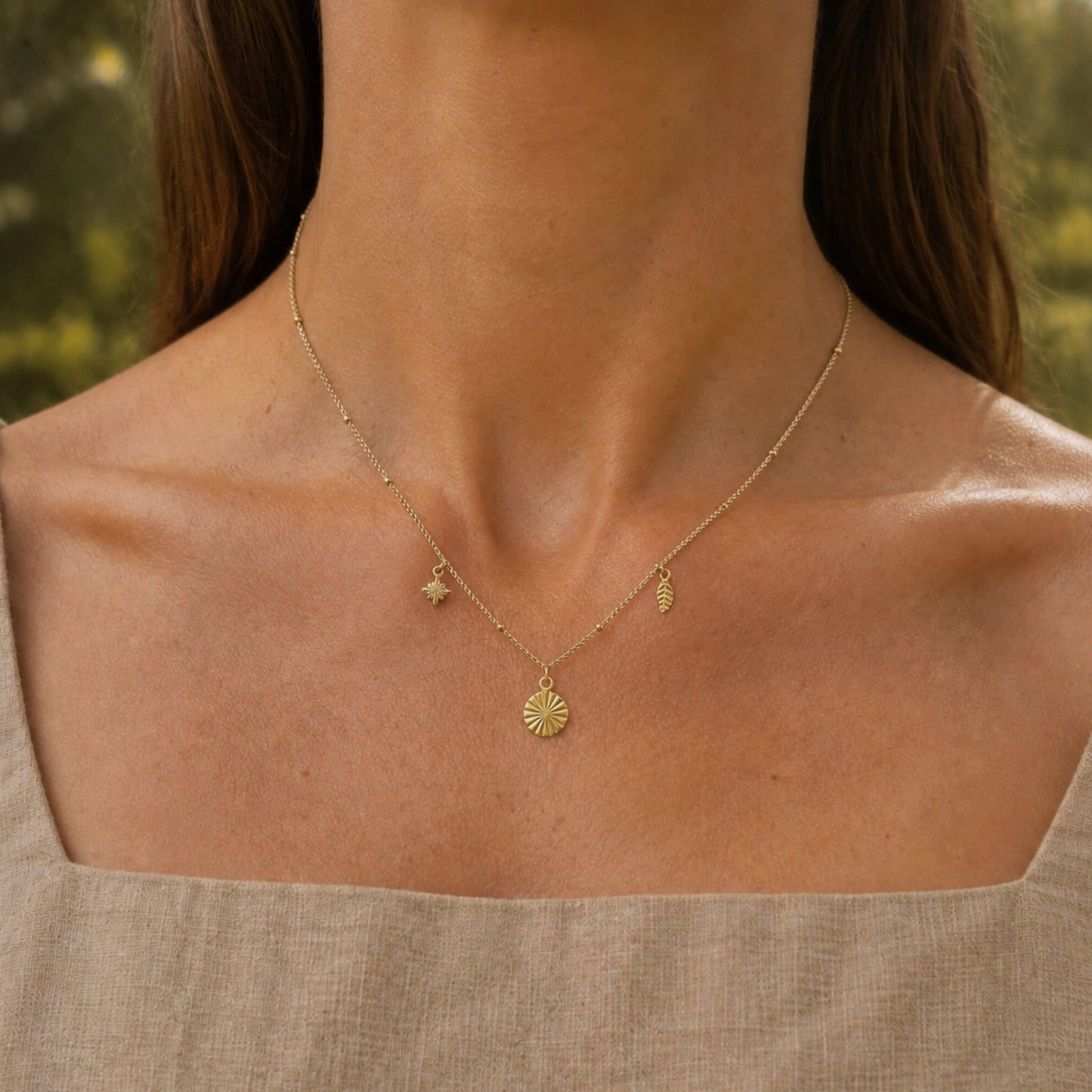 Triple Charm Necklace 18K Gold