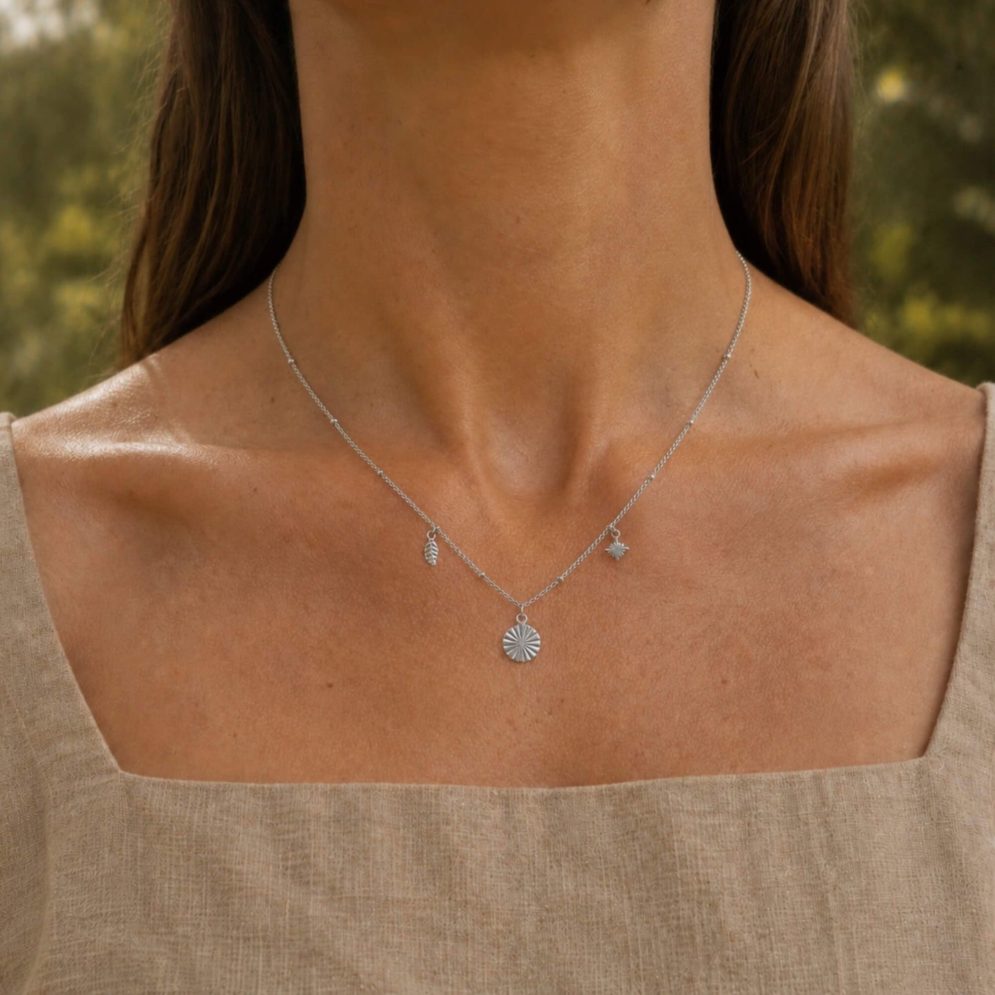 Triple Charm Necklace Polished Steel