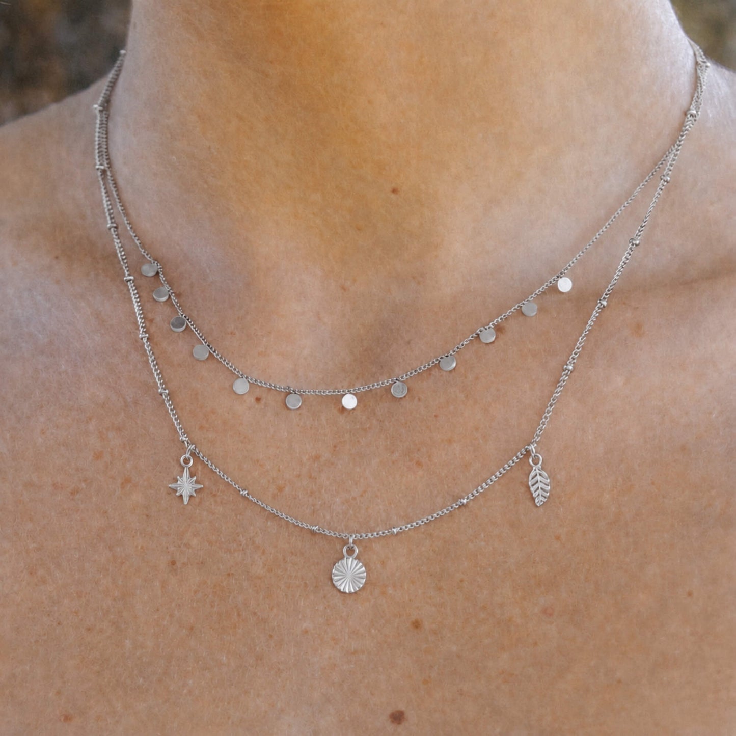 Coin Charm Necklace Polished Steel