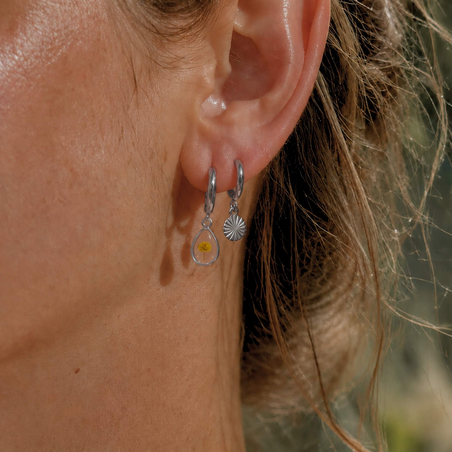 Wattle Hoop Earrings Polished Steel