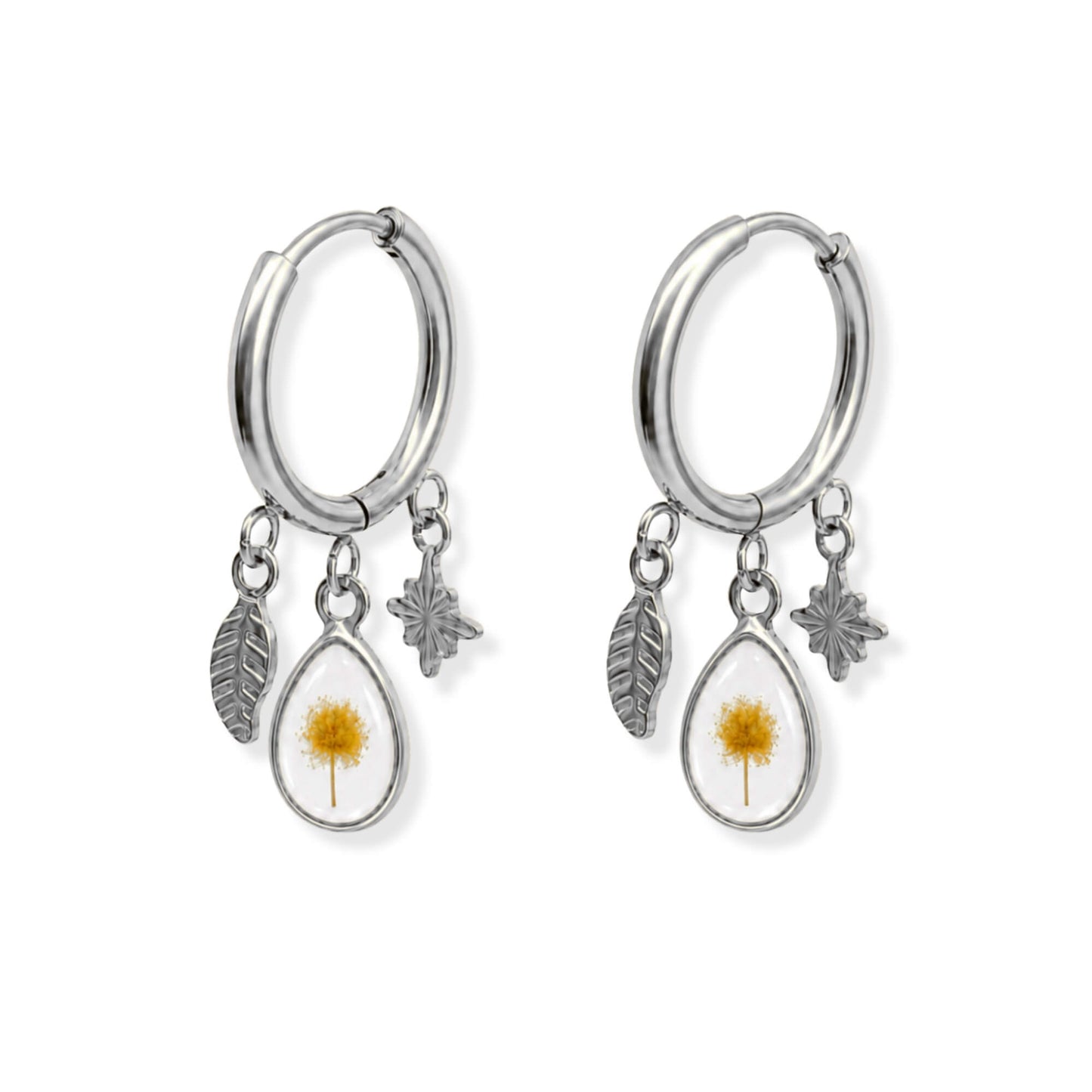 Wattle Triple Charm Earrings Polished Steel