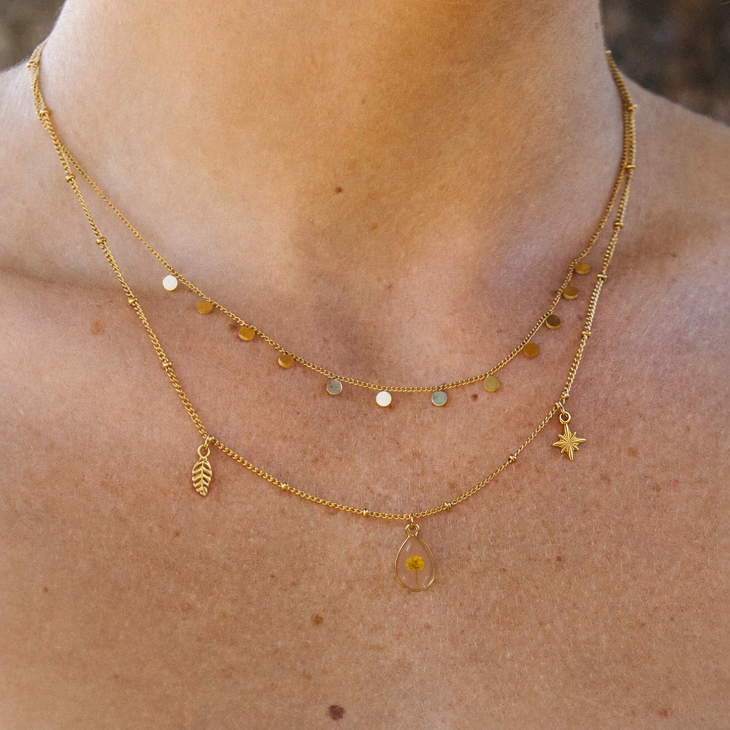 Wattle Triple Charm Necklace 18K Gold