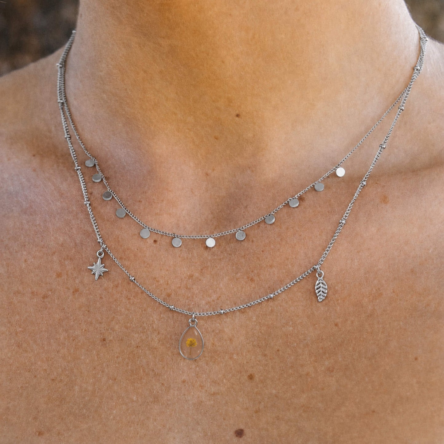 Wattle Triple Charm Necklace Polished Steel