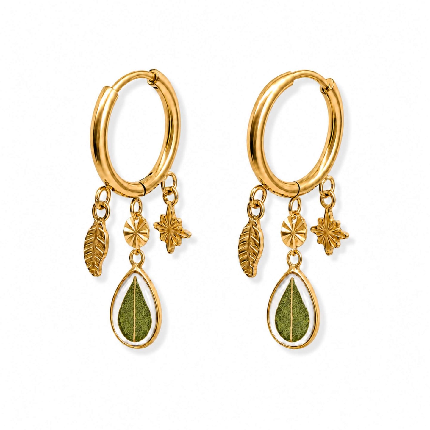 Eucalyptus Statement Hoop Earrings 18K Gold