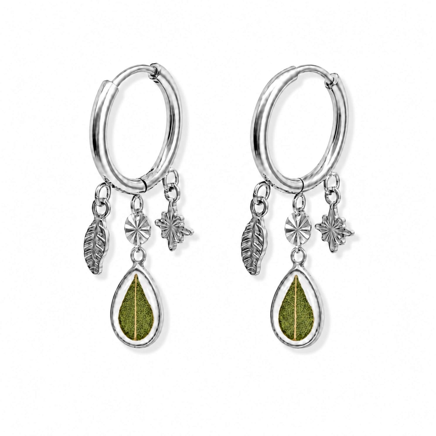 Eucalyptus Statement Hoop Earrings Polished Steel