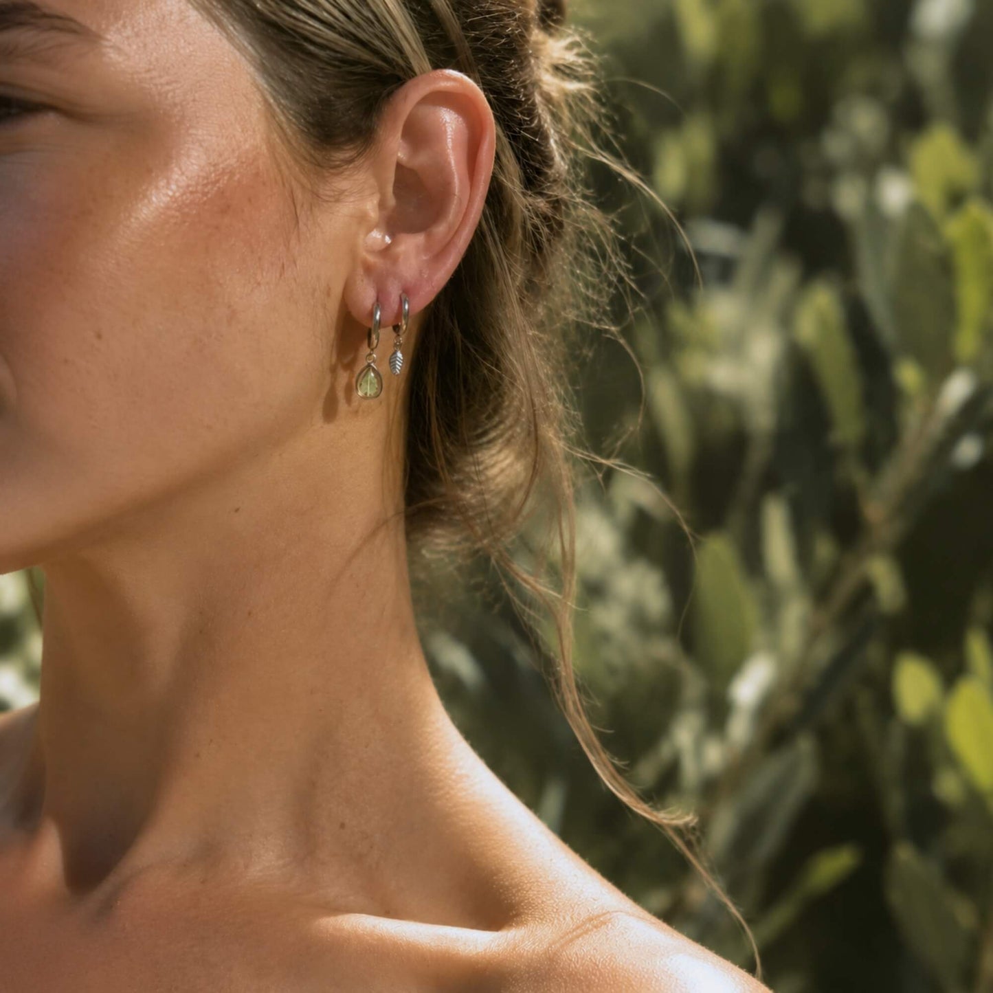 Little Leaf Mini Hoop Earrings Polished Steel