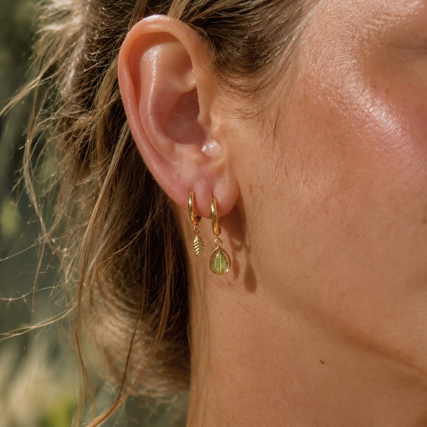 Eucalyptus Clip-On Hoop Earrings 18K Gold