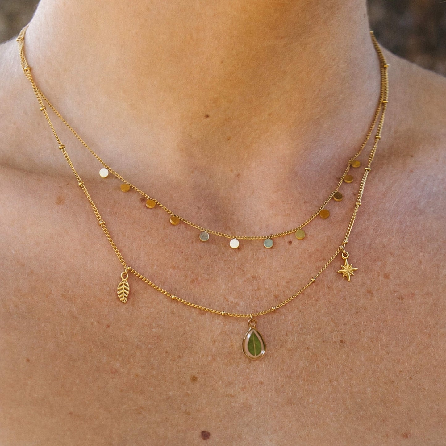 Eucalyptus Triple Charm Necklace 18K Gold