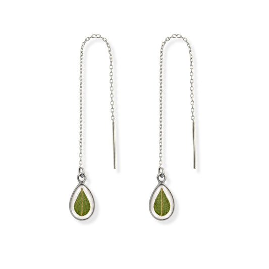 Eucalyptus Threader Earrings Polished Steel