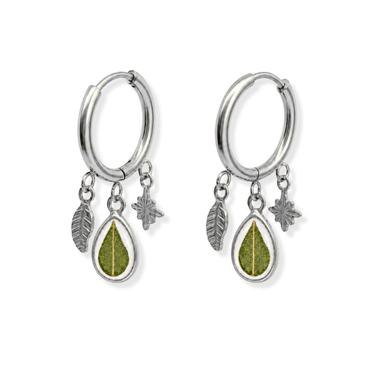 Eucalyptus Triple Charm Earrings Polished Steel