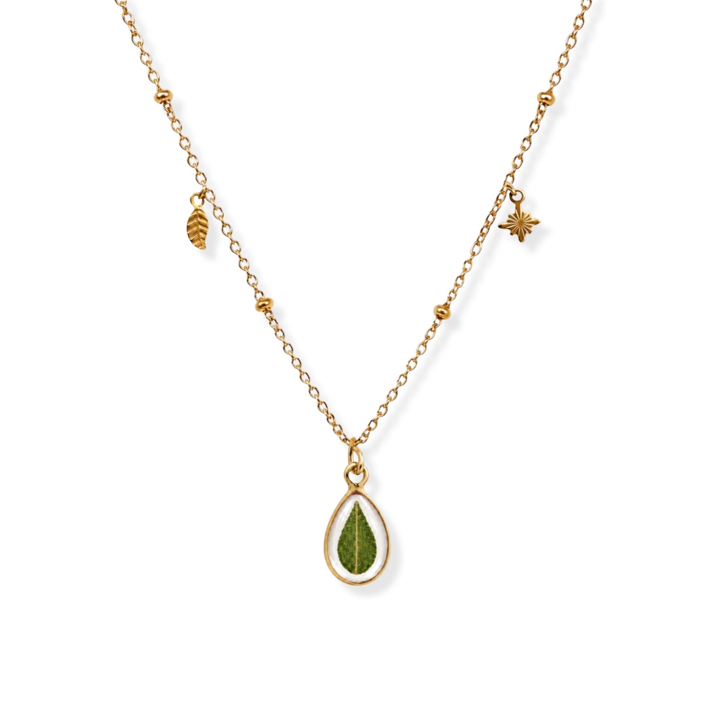 Eucalyptus Triple Charm Necklace 18K Gold