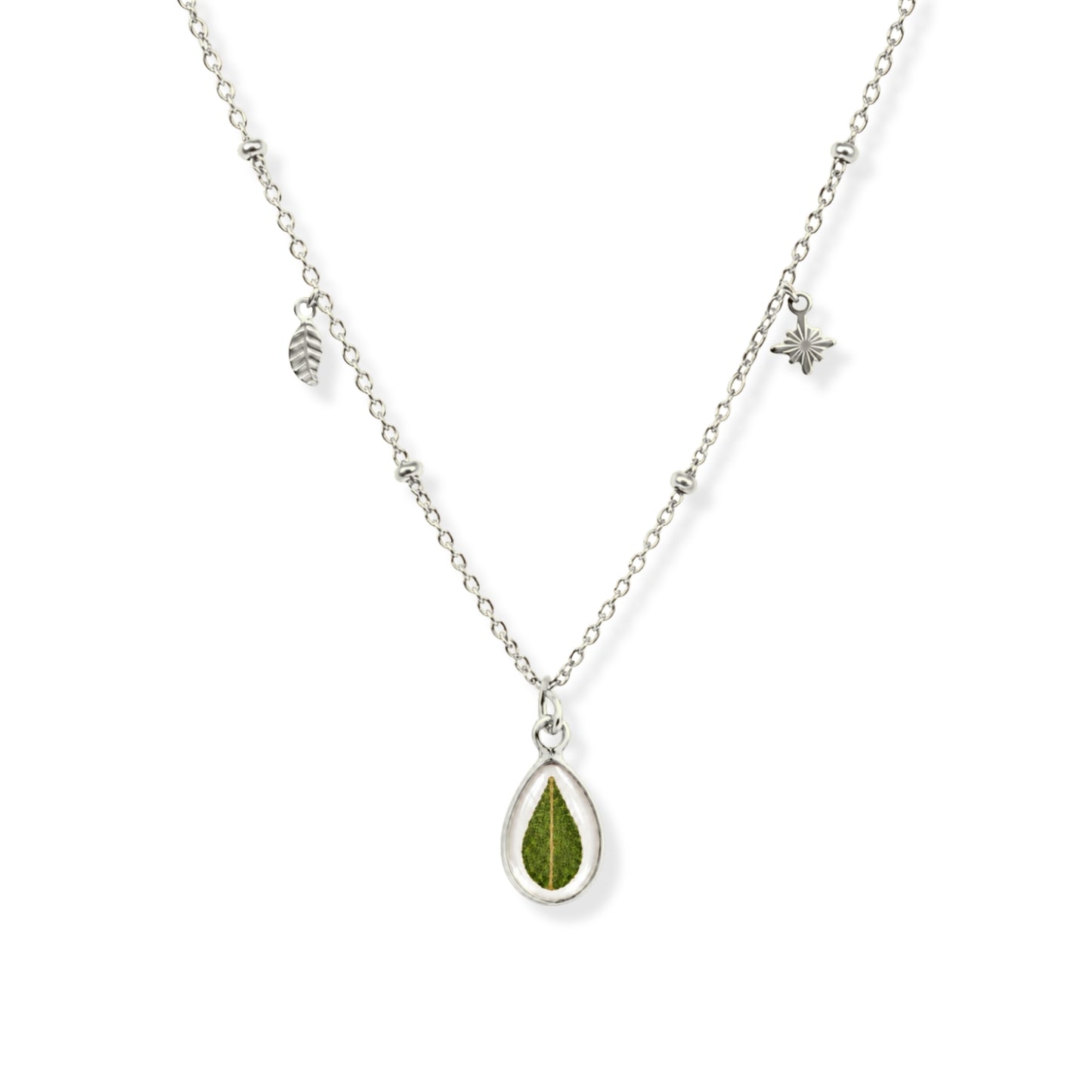 Eucalyptus Triple Charm Necklace Polished Steel