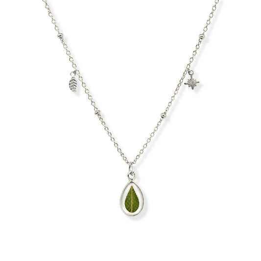 Eucalyptus Triple Charm Necklace Polished Steel