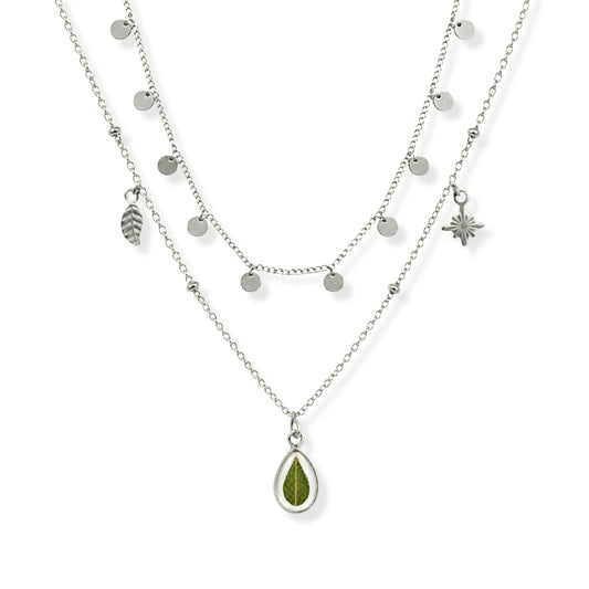 Eucalyptus Triple Charm Necklace Set Polished Steel