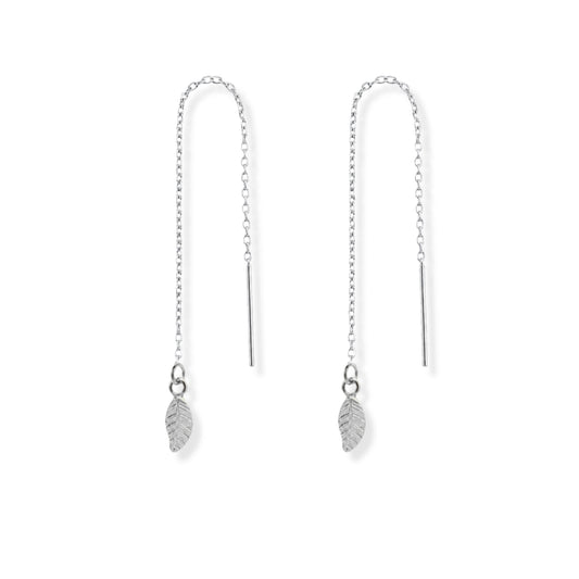 Little Leaf Threader Earrings Polished Steel
