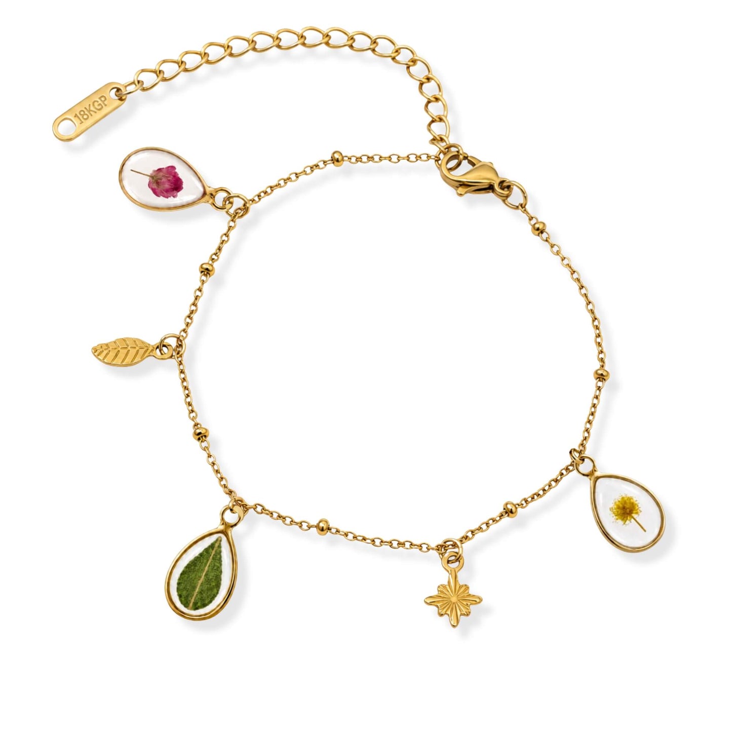 Triple Flower Charm Bracelet 18K Gold