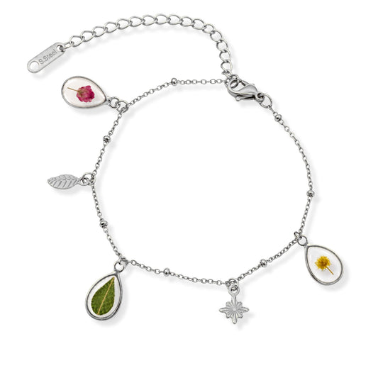 Triple Flower Charm Bracelet Polished Steel