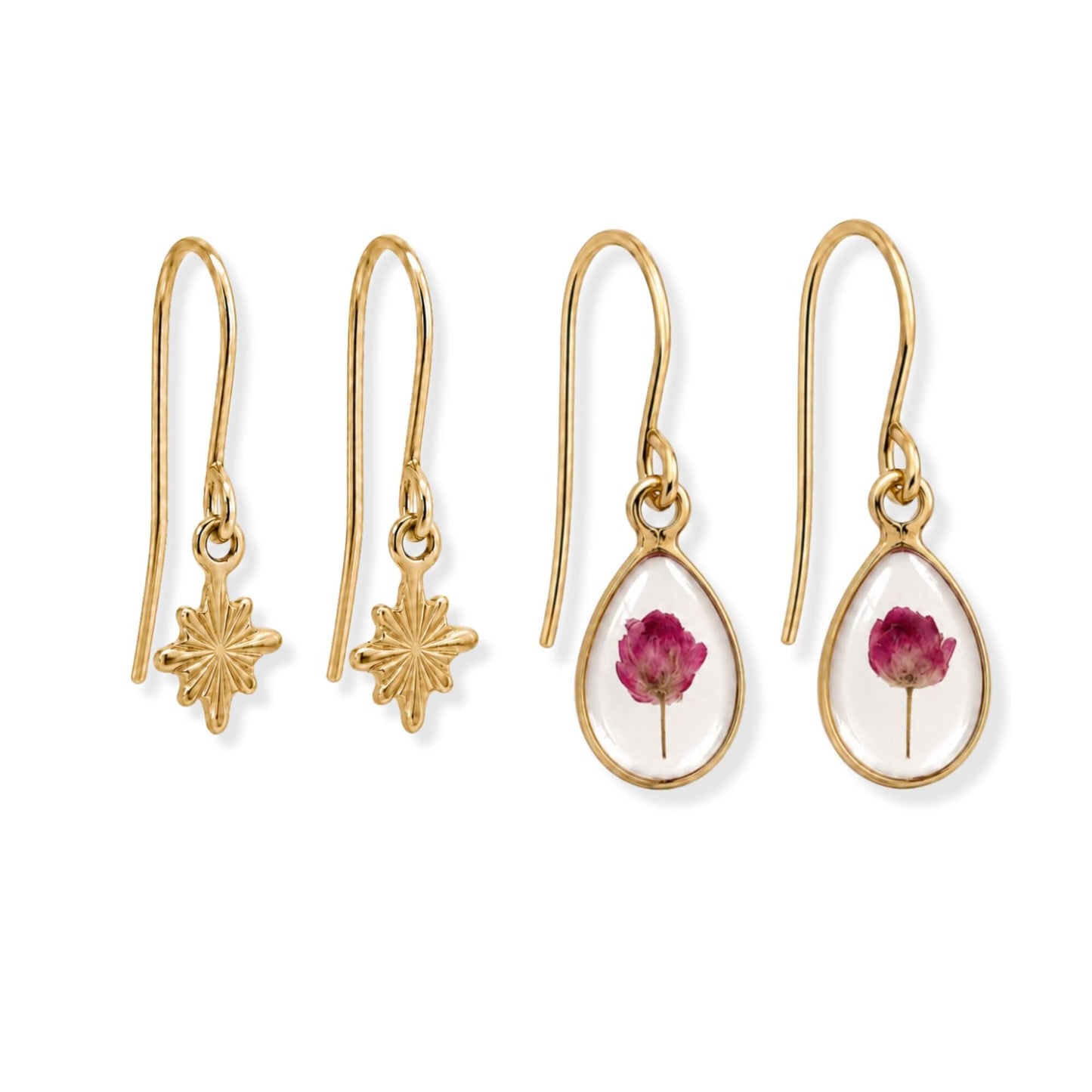 Pink Rice Flower Drop Earring Stacker Set