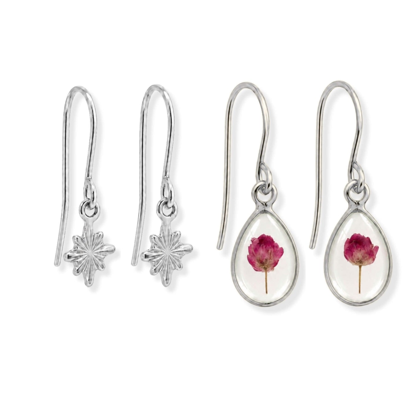 Pink Rice Flower Drop Earring Stacker Set