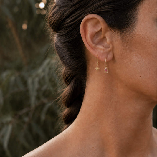 Pink Rice Flower Drop Earrings 18K Gold