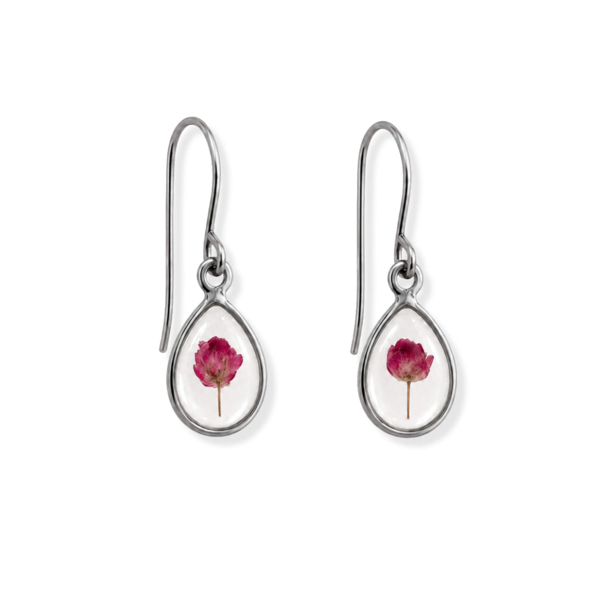 Pink Rice Flower Drop Earrings Polished Steel