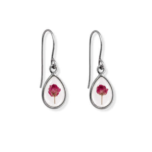 Pink Rice Flower Drop Earrings Polished Steel