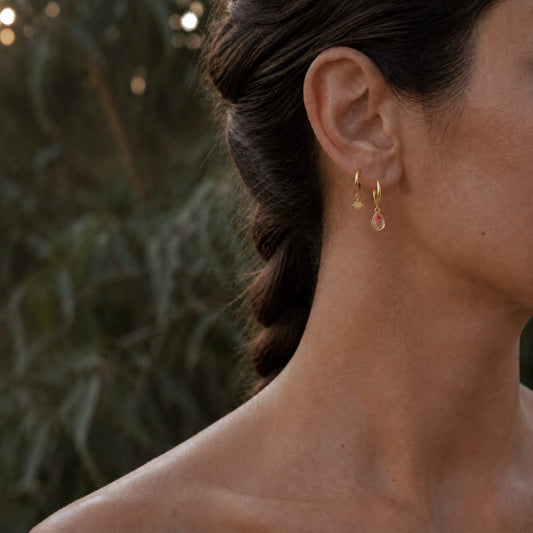 Pink Rice Flower Hoop Earrings 18K Gold