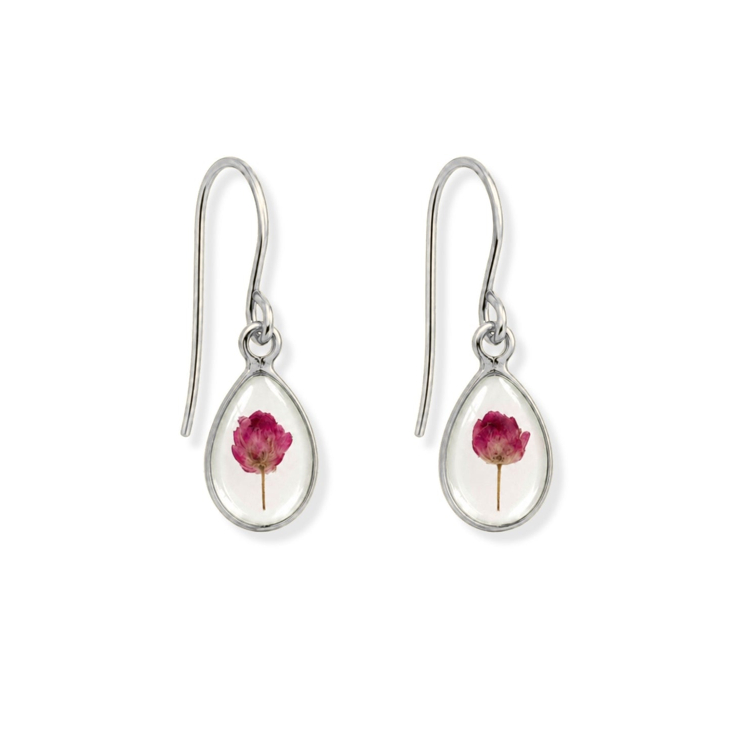 Pink Rice Flower Drop Earrings Polished Steel