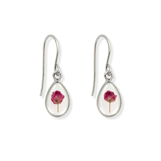 Pink Rice Flower Drop Earrings Polished Steel