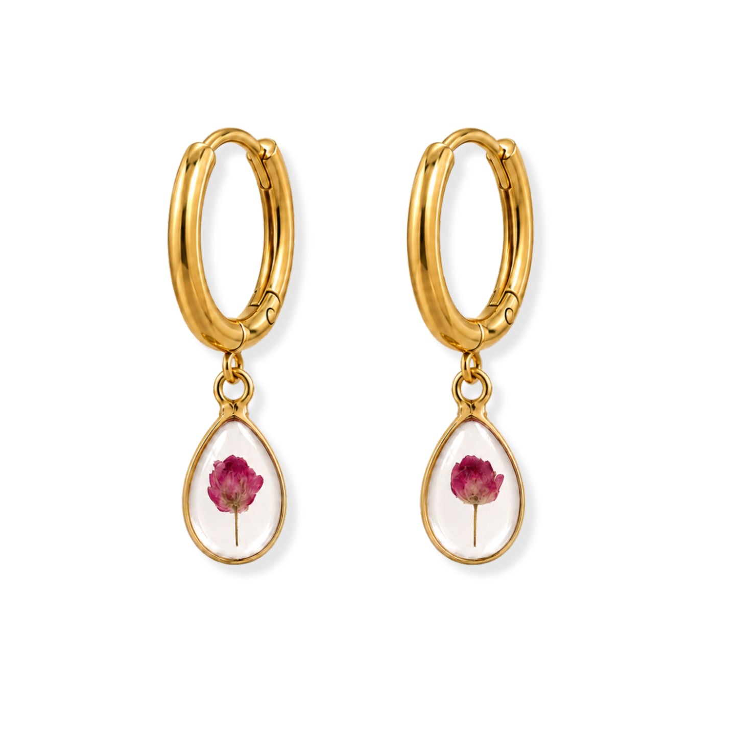 Pink Rice Flower Hoop Earrings 18K Gold