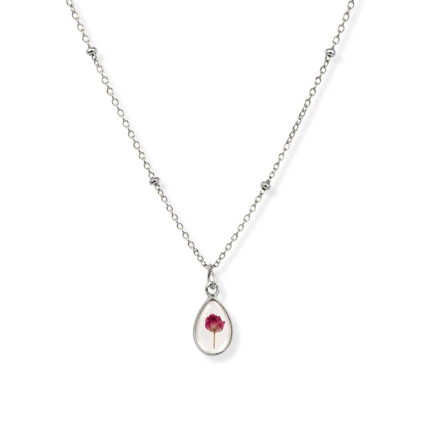 Pink Rice Flower Necklace Polished Steel