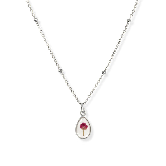 Pink Rice Flower Necklace Polished Steel