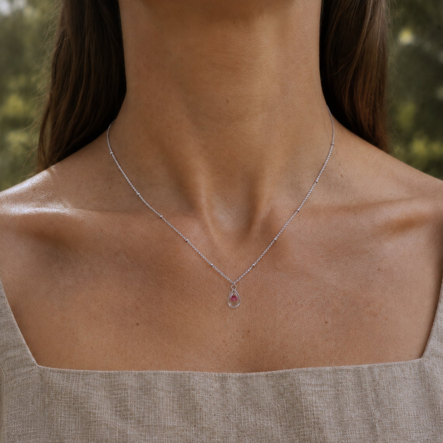 Pink Rice Flower Necklace Polished Steel