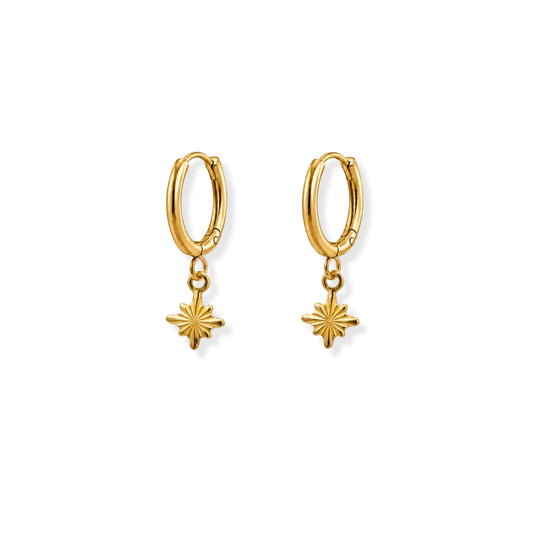 Starburst Mini Hoop Earrings 18K Gold