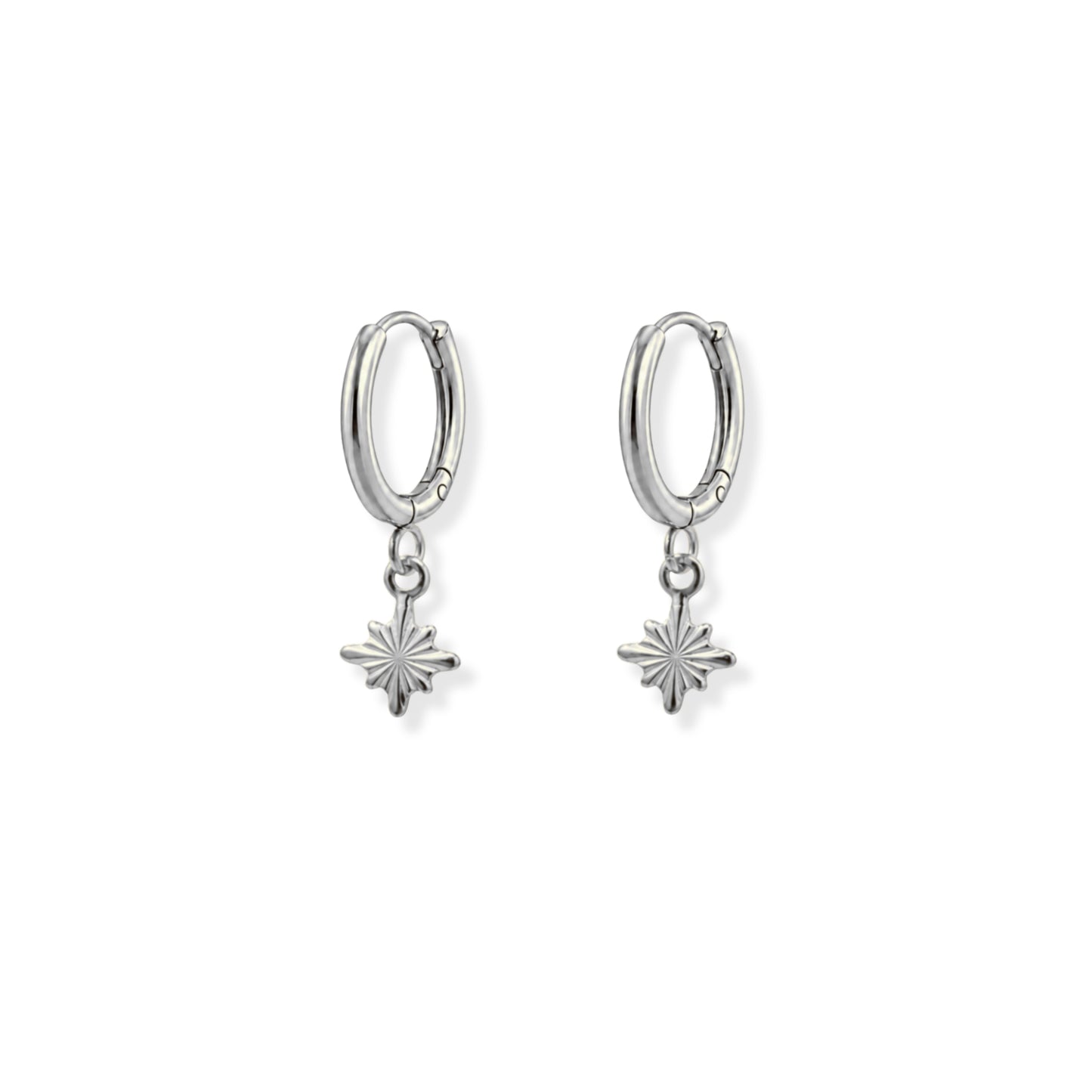 Starburst Mini Hoop Earrings Polished Steel