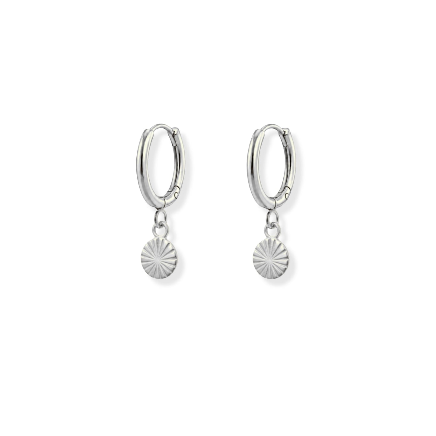 Sunburst Mini Hoop Earrings Polished Steel