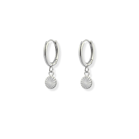 Sunburst Mini Hoop Earrings Polished Steel