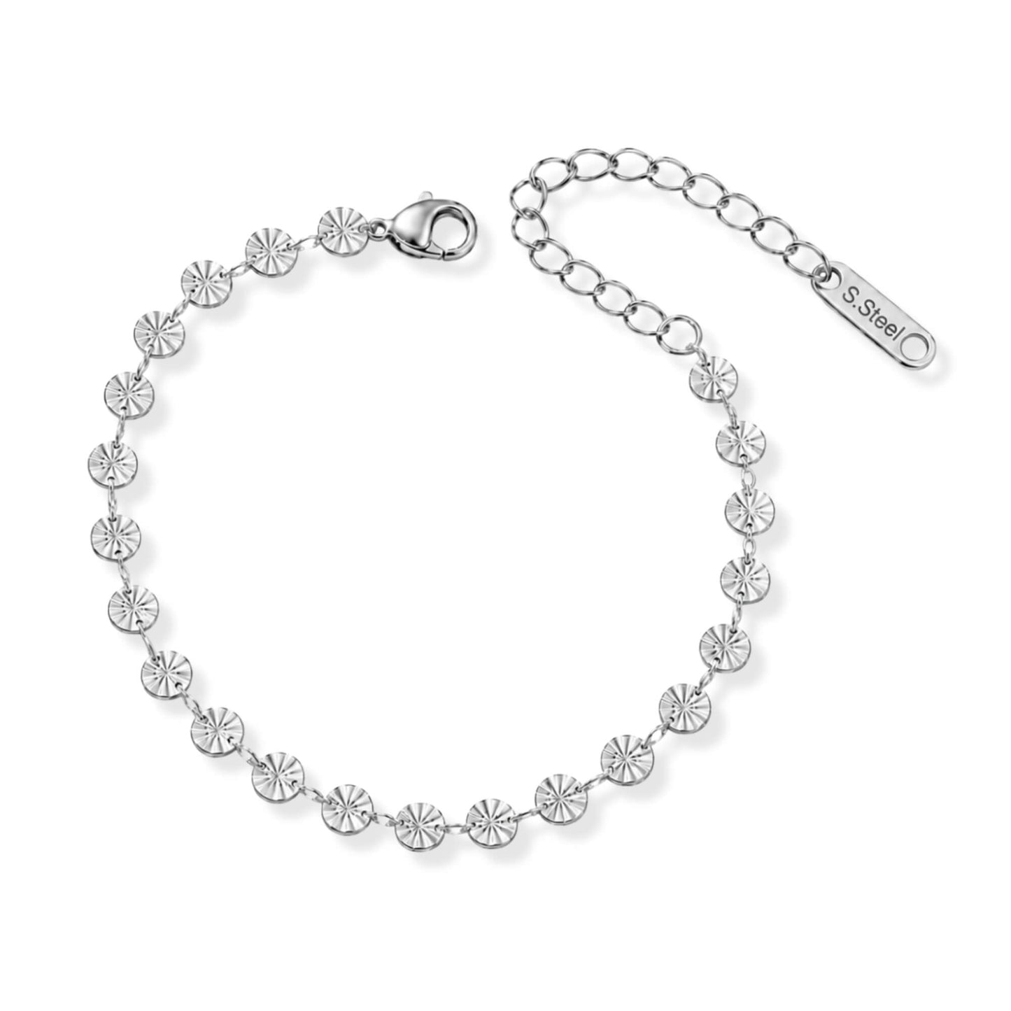 Textured Disc Bracelet Polished Steel