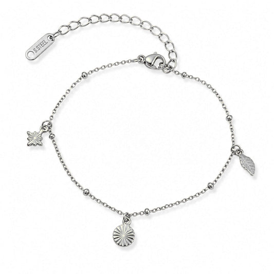 Triple Charm Bracelet Polished Steel