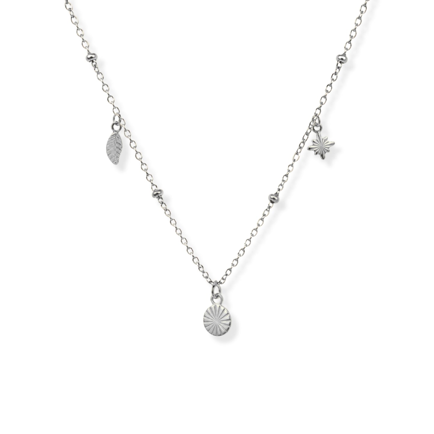 Triple Charm Necklace Polished Steel