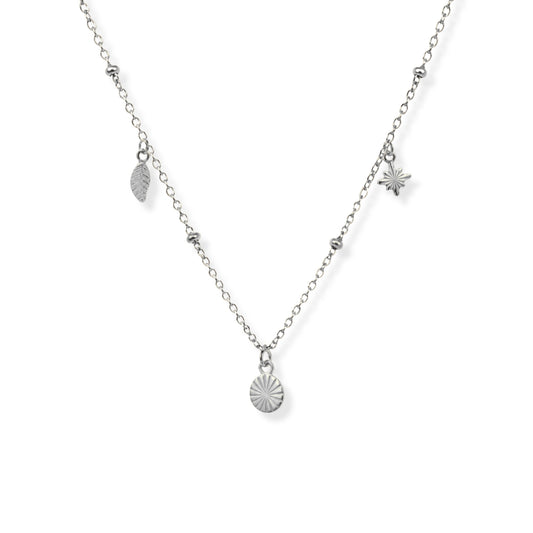 Triple Charm Necklace Polished Steel