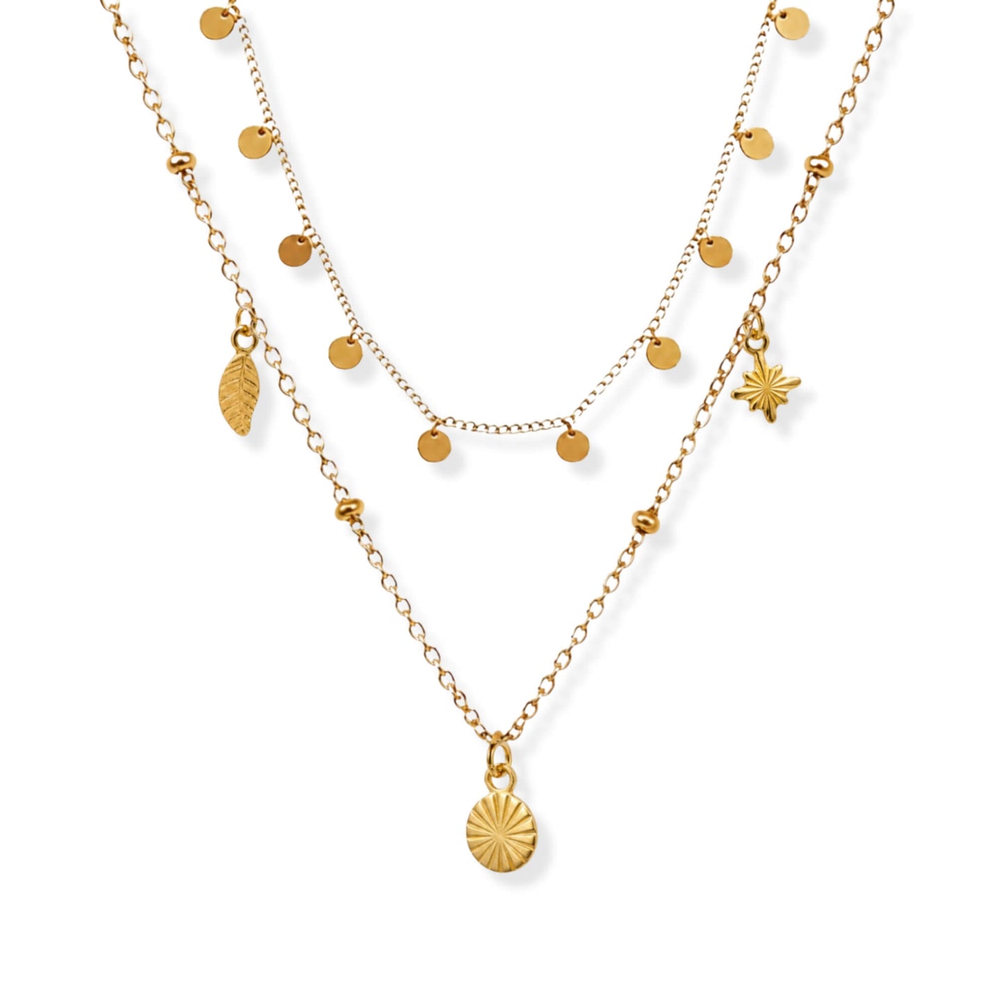 Triple Charm Necklace Set 18K Gold