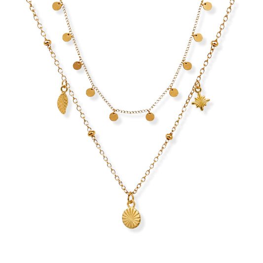 Triple Charm Necklace Set 18K Gold