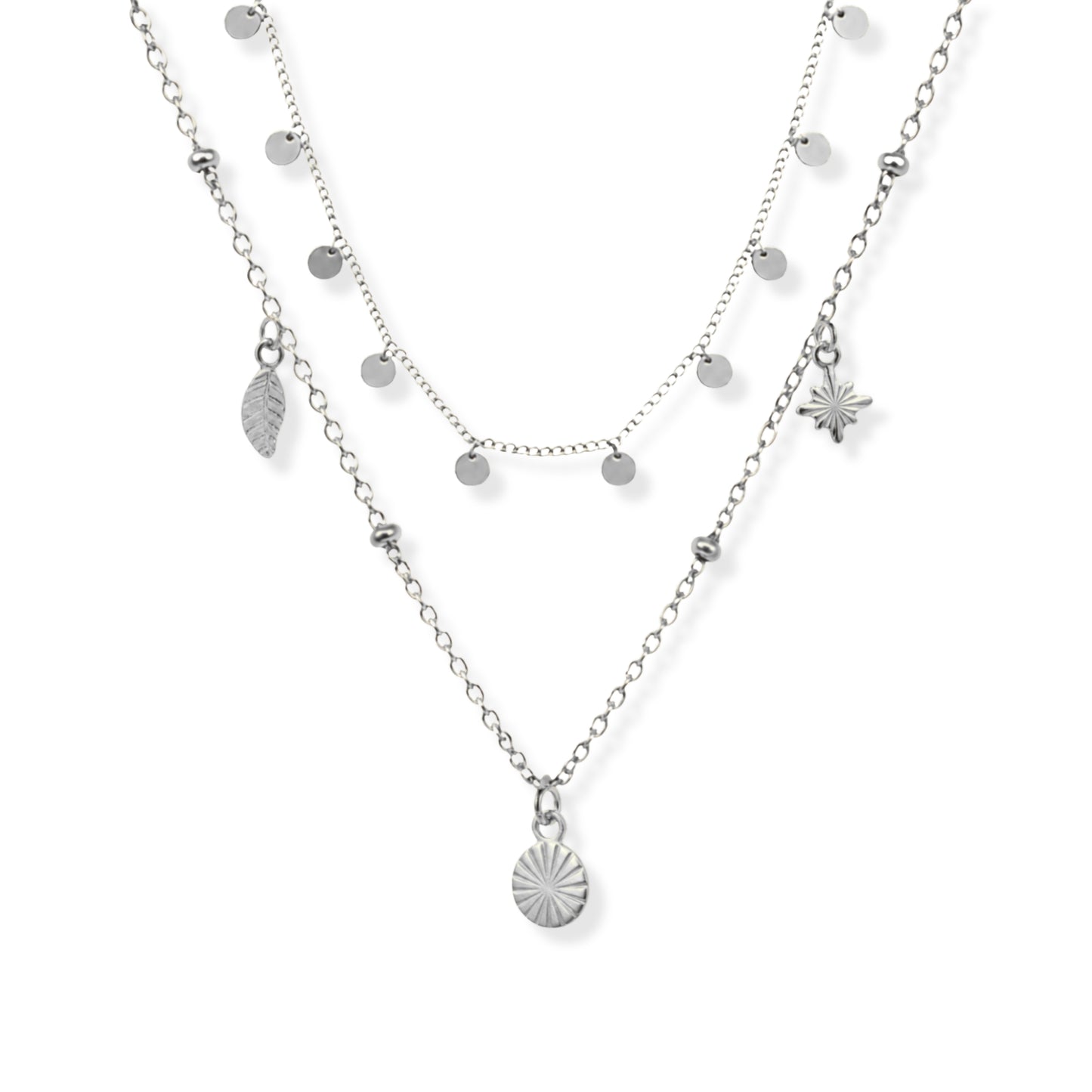Triple Charm Necklace Set Polished Steel