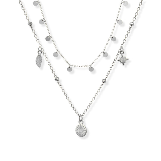 Triple Charm Necklace Set Polished Steel
