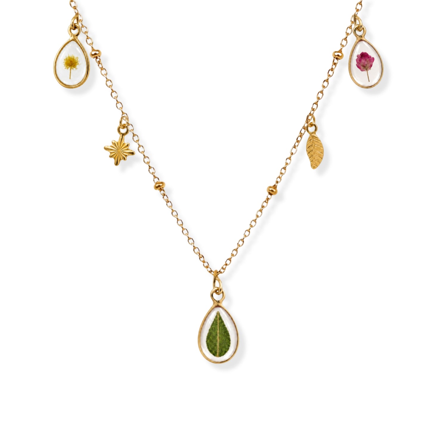 Triple Flower Charm Necklace 18K Gold
