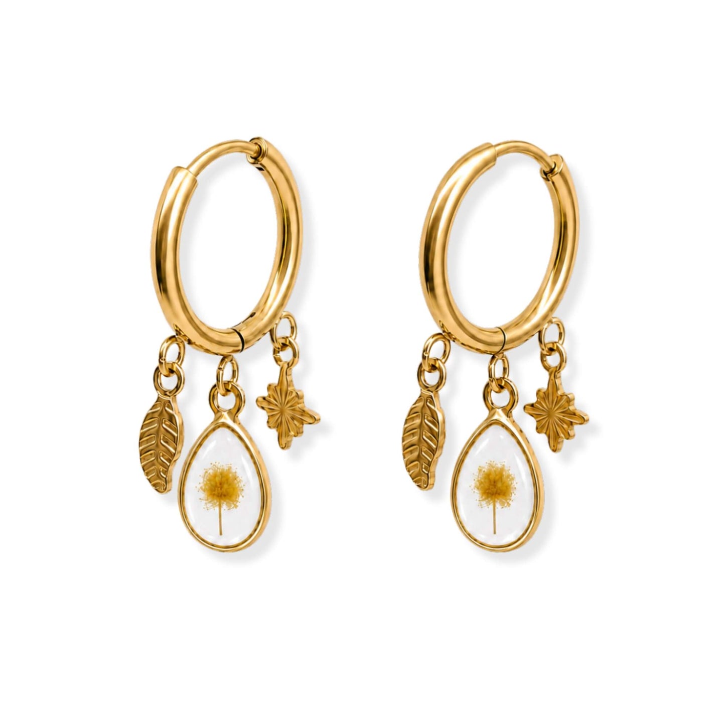 Wattle Triple Charm Earrings 18K Gold
